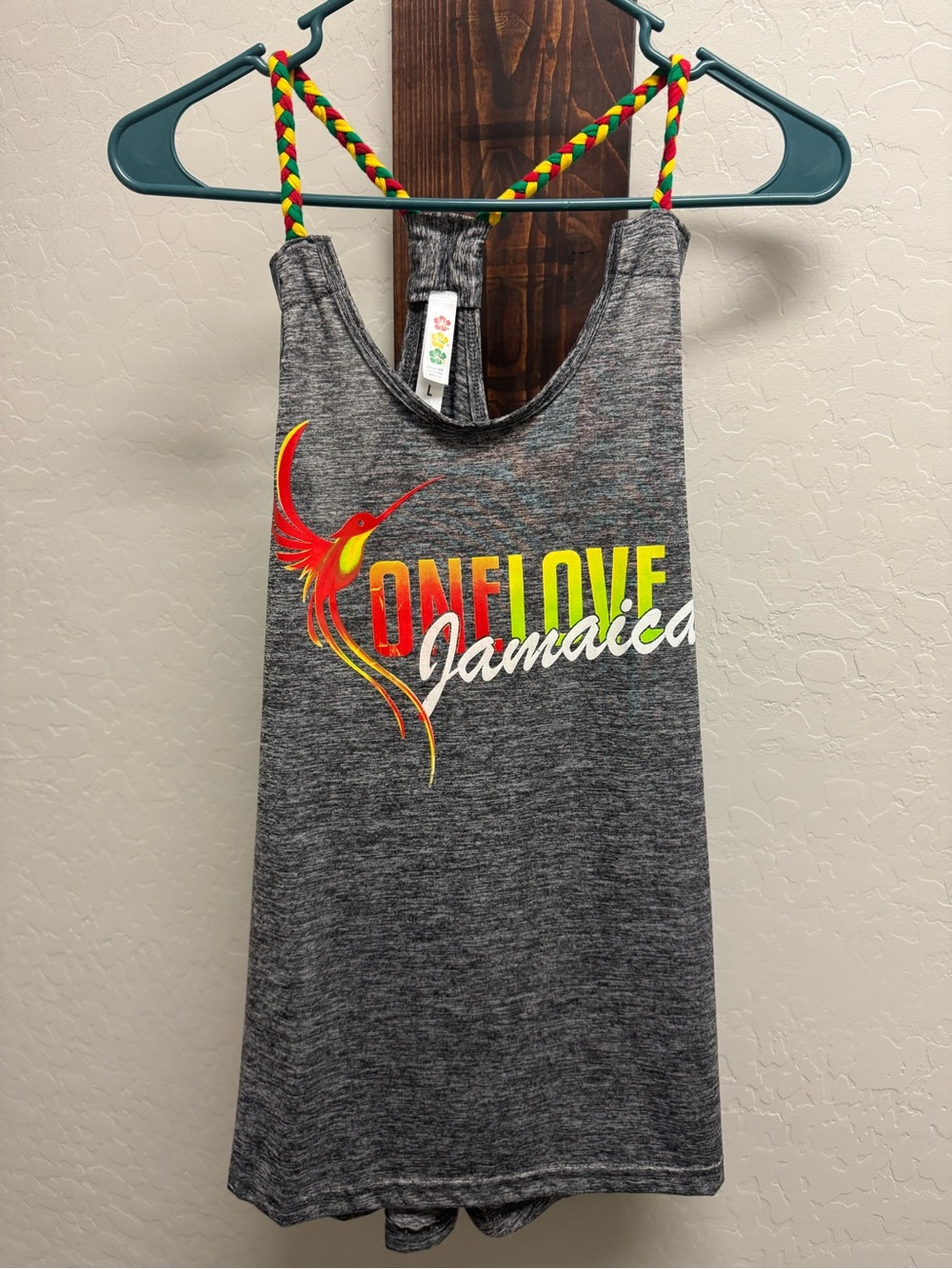 One Love Jamaica Gray Tank Top with Red & Yellow Graphic